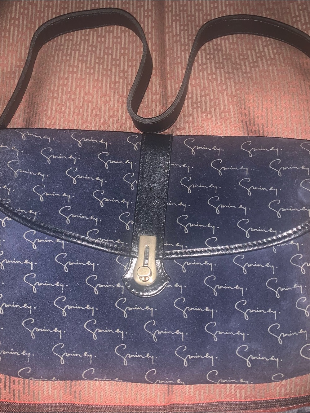 Givenchy Navy Script Crossbody with Gold-Tone Clasp